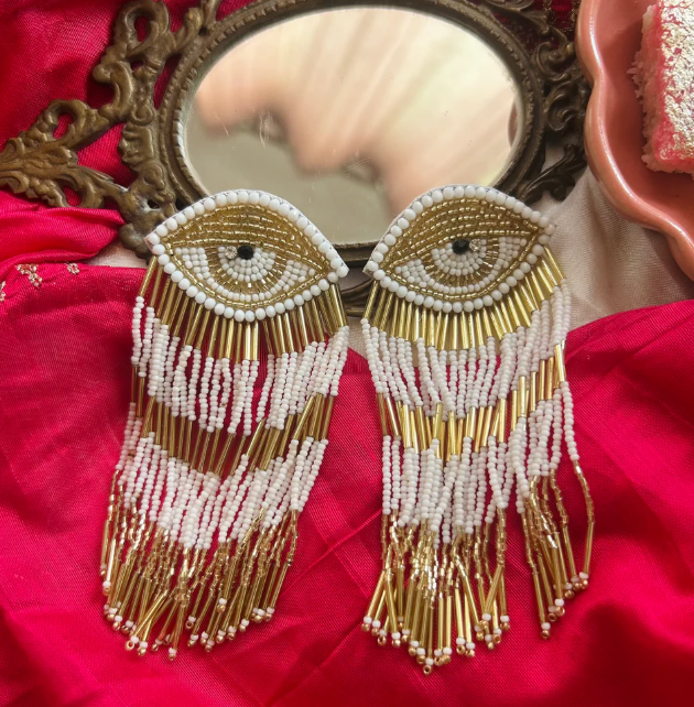 Nazariya White Evil Eye Handmade Earrings