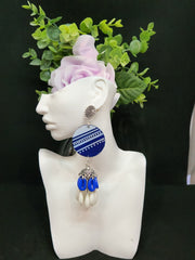 Elegant Blue Round  Earrings with Shells
