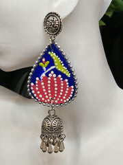 Beautiful Blue Pink Lotus print with Bell Earrings