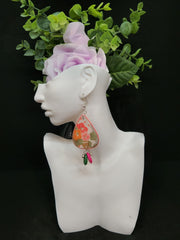 Artistic Pink Green Fabric Earrings