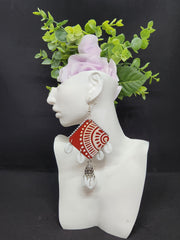 Dangling Red Diamond Shaped Earrings with Shells