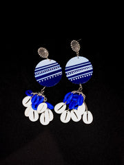 Elegant Blue Round  Earrings with Shells