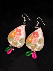 Artistic Pink Green Fabric Earrings