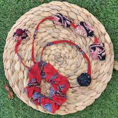 Handmade Red & Black Batik-Inspired Scrunchie – Artisan Elegance