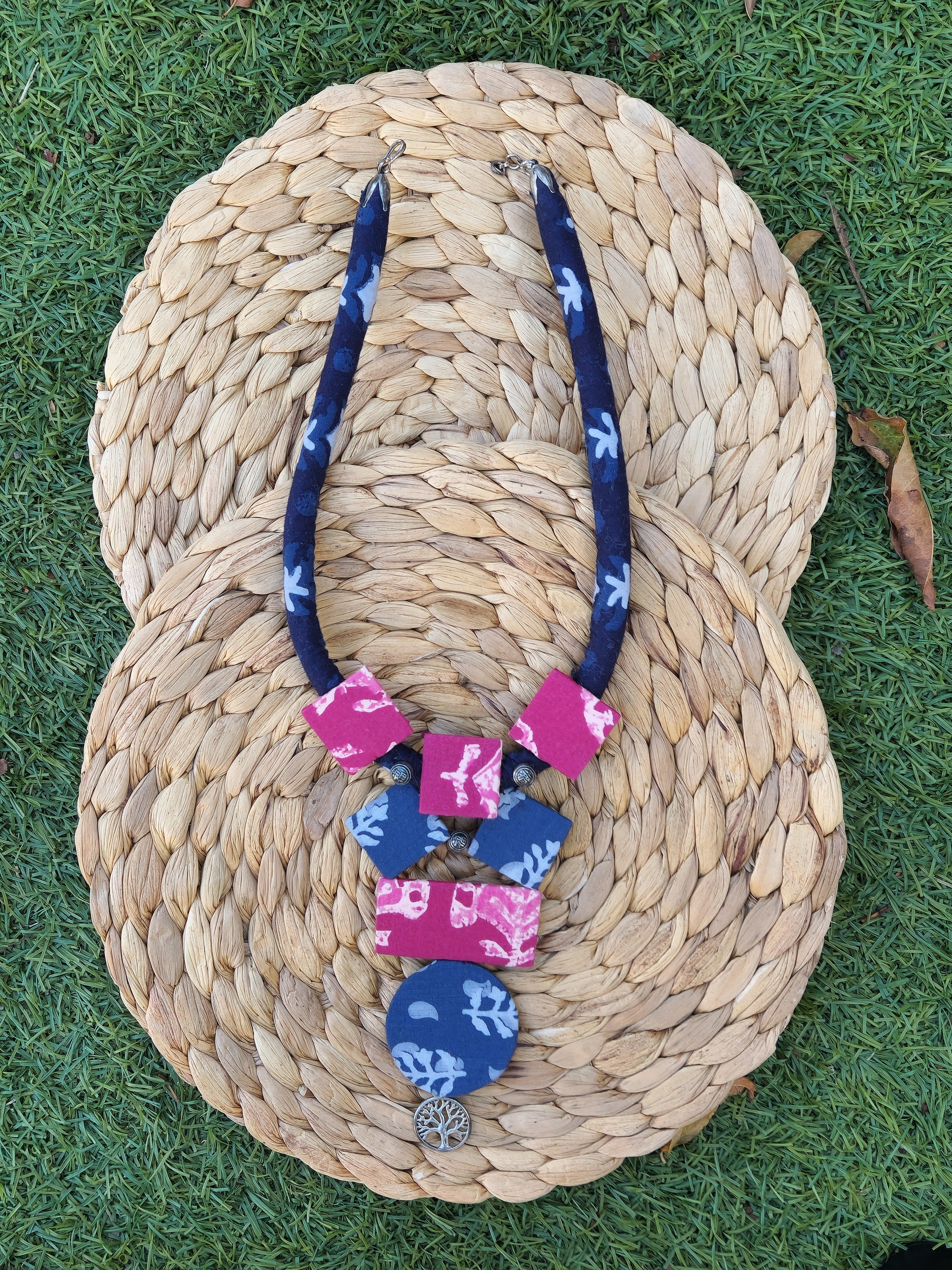 Elegant Fabric Necklace with Tree of Life Charm