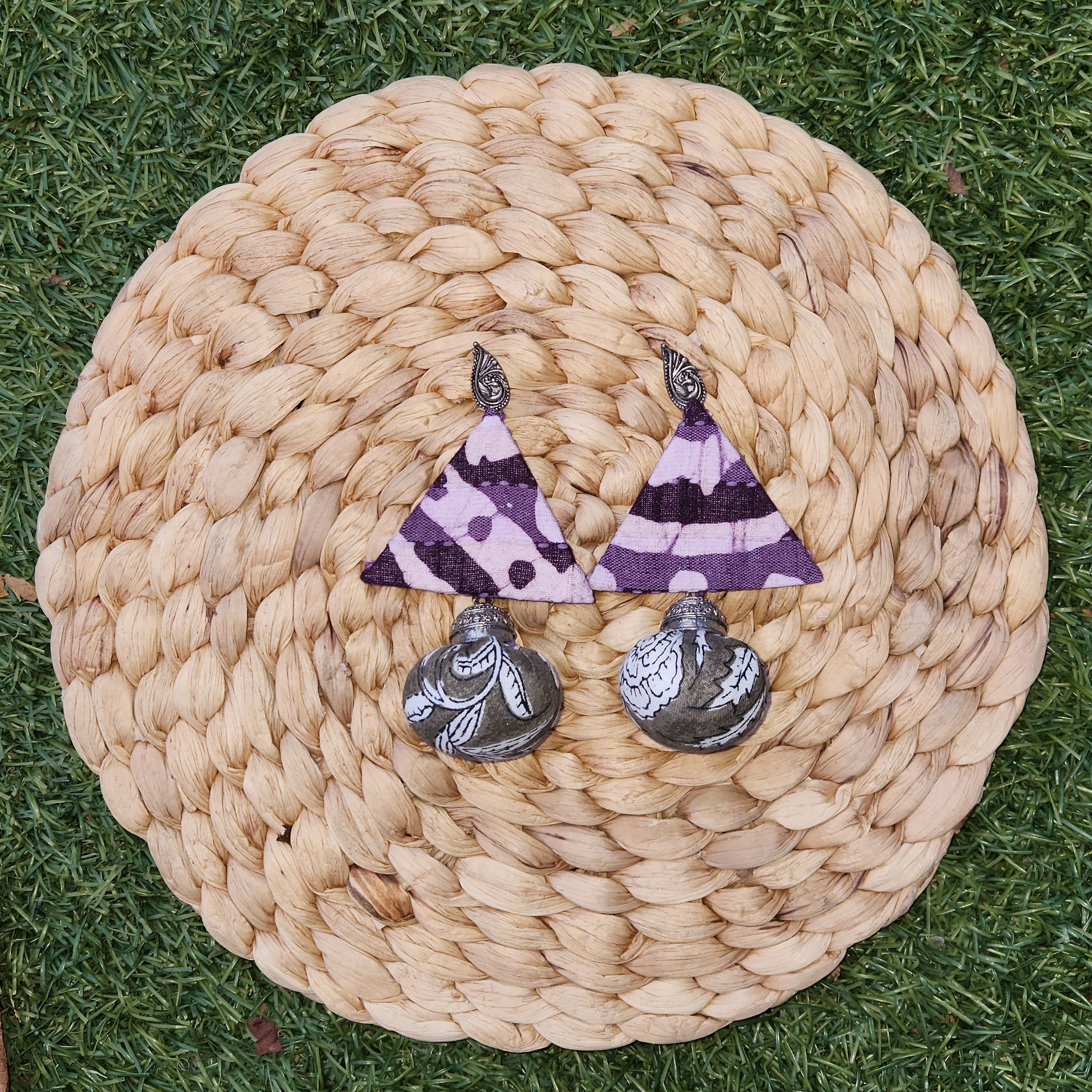 Triangular Hanging Earrings with Round Drops