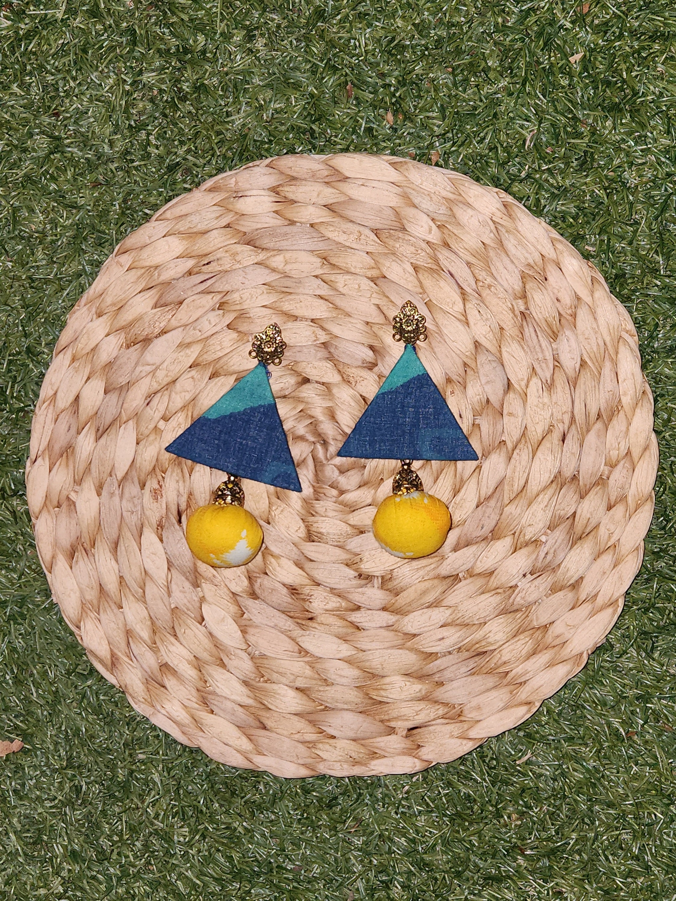 Triangular Hanging Earrings with Round Drops