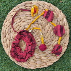 Handmade Maroon & Mustard Scrunchie – Warm, Whimsical & Eco-Chic