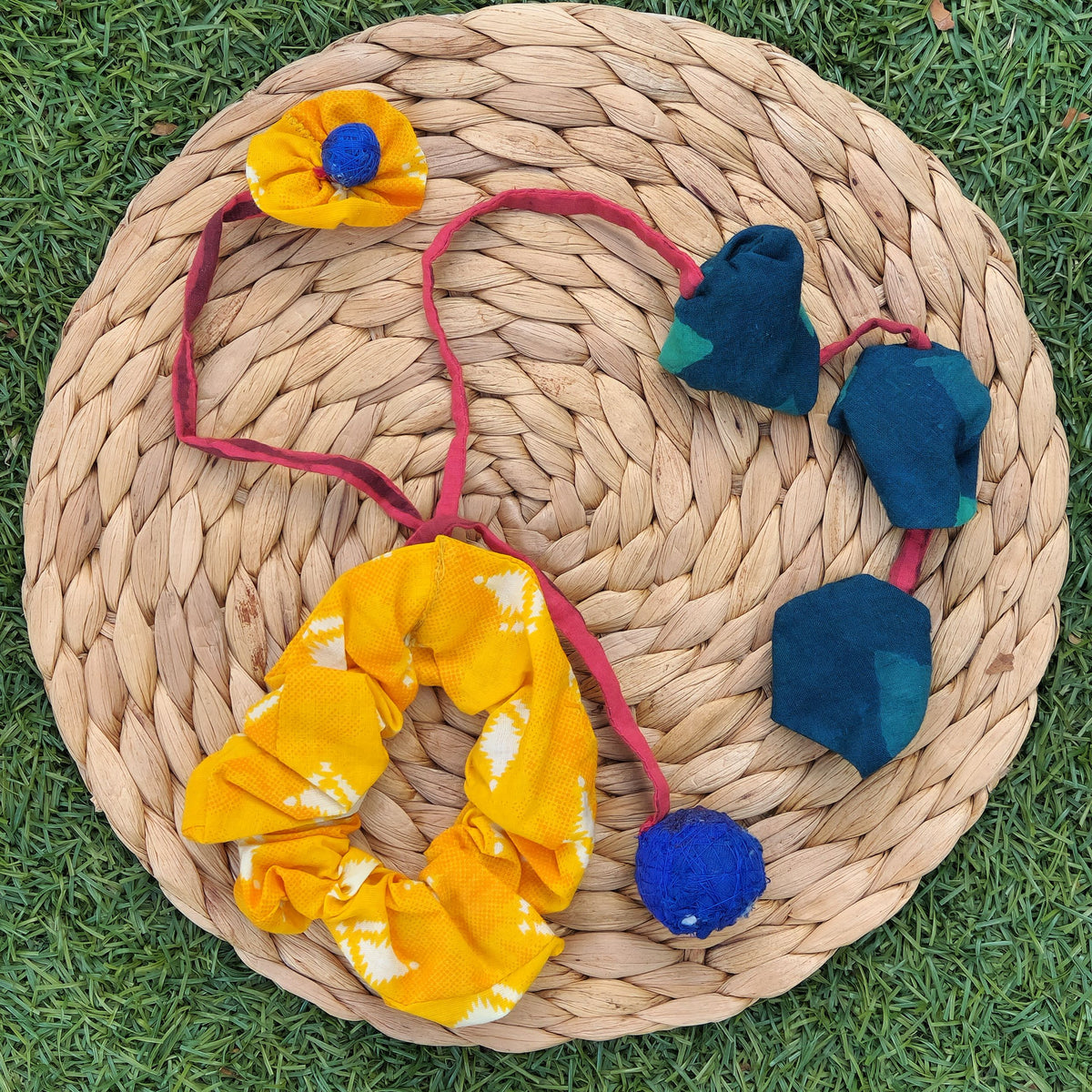 Handmade Yellow & Indigo Scrunchie – Bright, Bold & Eco-Friendly
