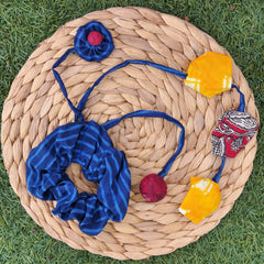 Handmade Navy & Multicolor Scrunchie – Vibrant, Versatile & Sustainable