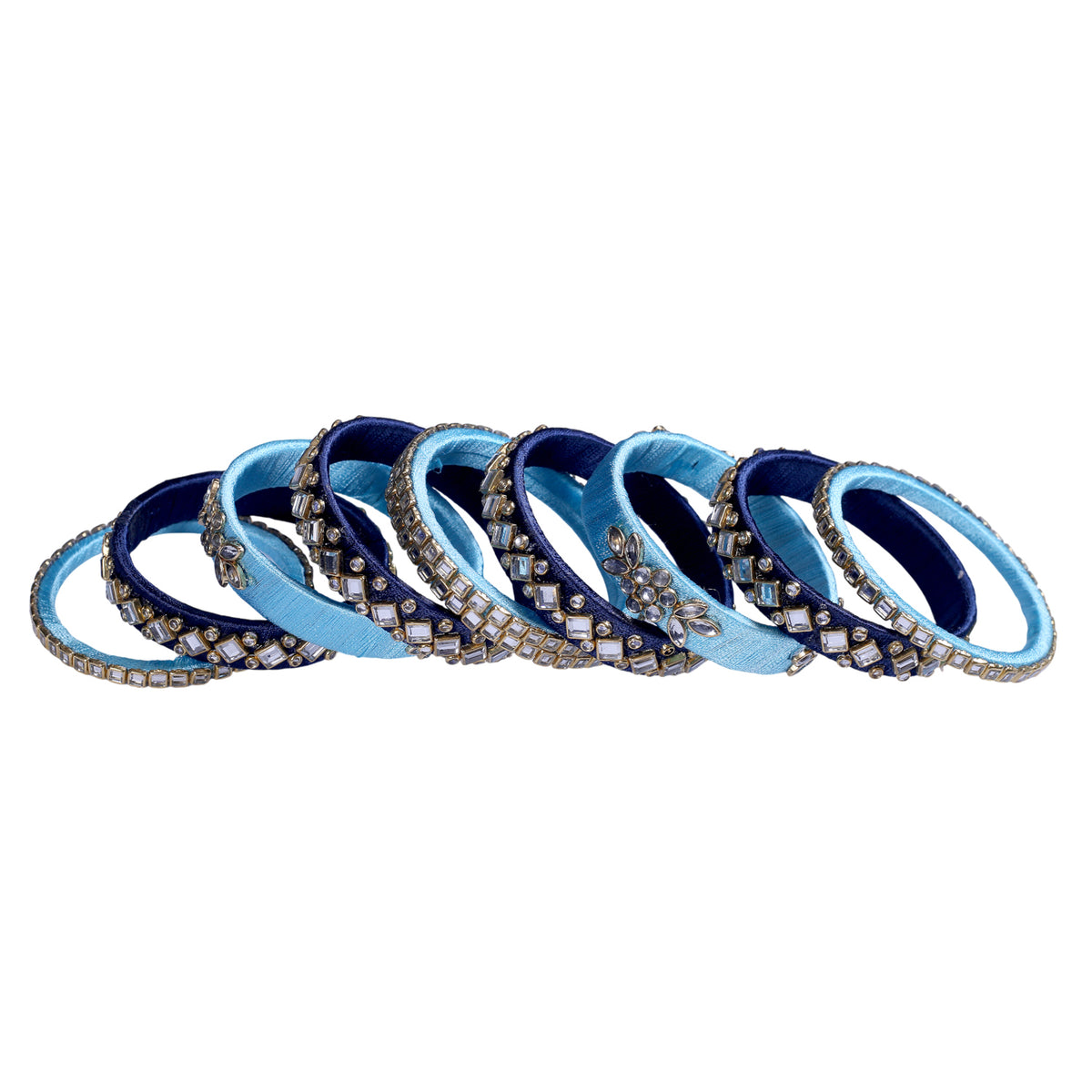 Blue Silk Thread Embellished Bangle Set