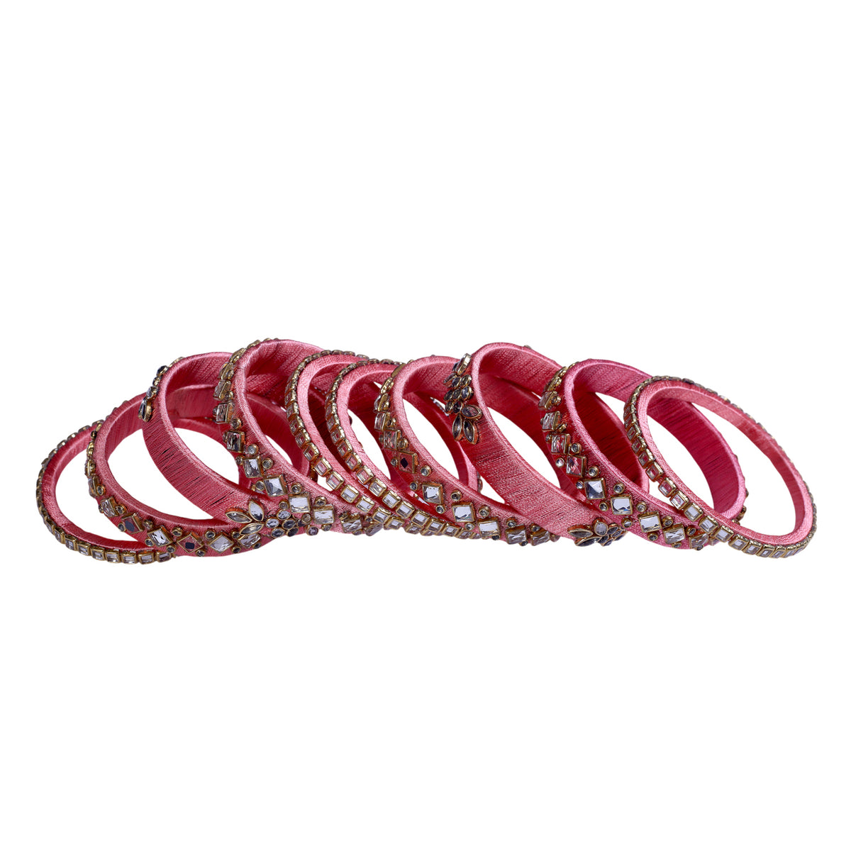 Blush Pink Silk Thread Embellished Bangle Set
