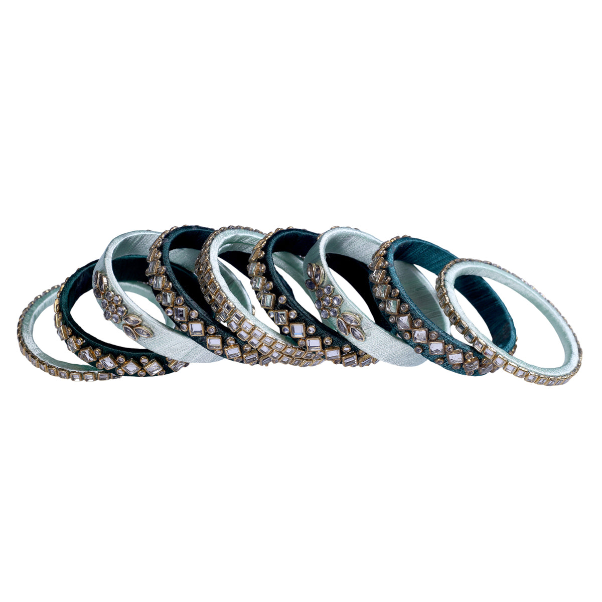 Mint and Green Silk Thread Embellished Bangle Set
