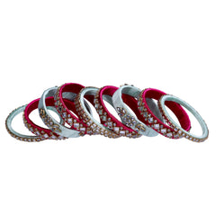 Rani Pink Mint Silk Thread Embellished Bangle Set