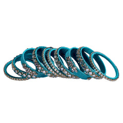 Turquoise Silk Thread Embellished Bangle Set