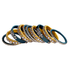 Mustard & Bottle Green Silk Thread Embellished Bangle Set