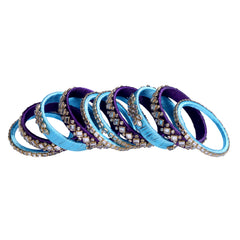 Sky Blue and Purple Silk Thread Embellished Bangle Set