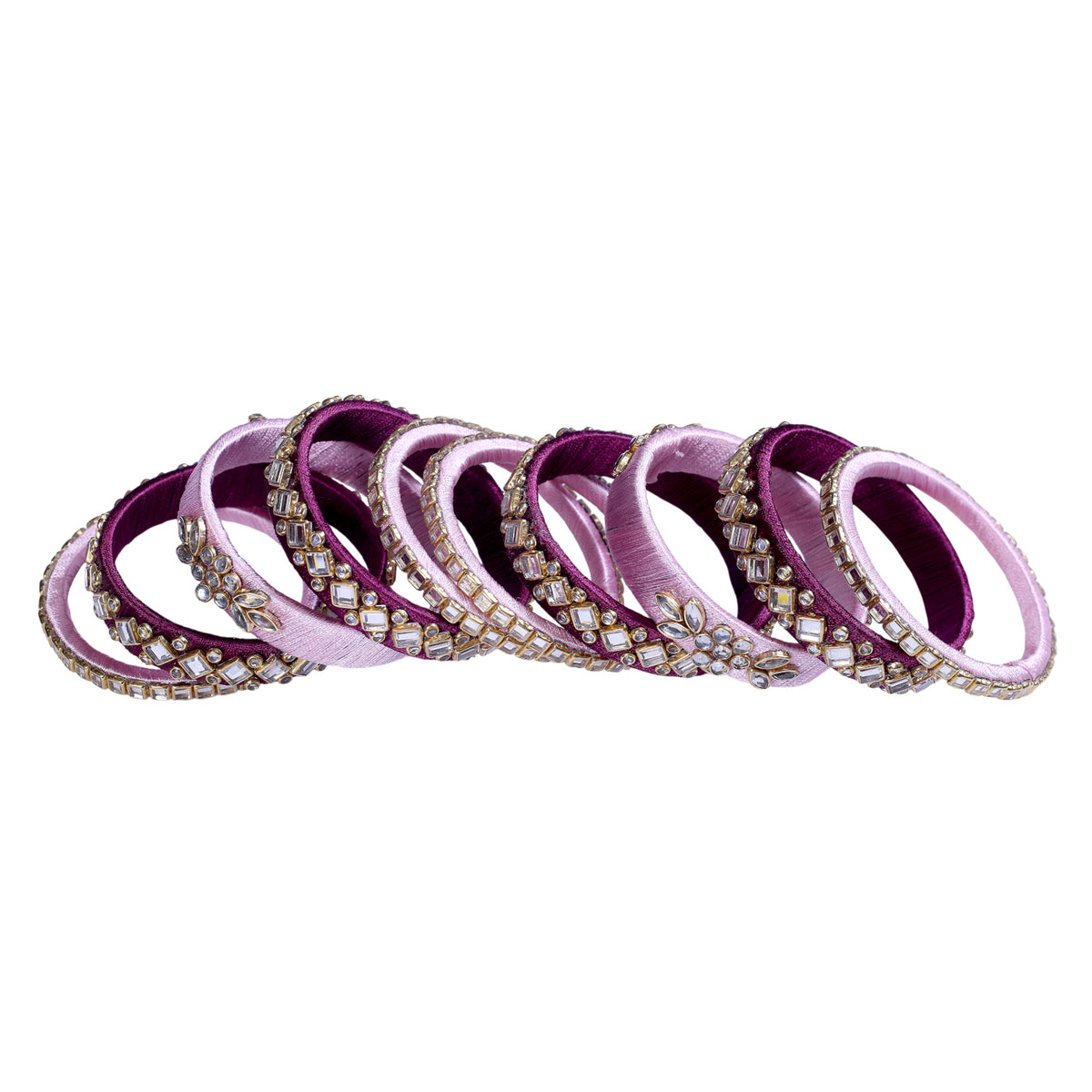 Blush Lilac & Plum Silk Thread Embellished Bangle Set