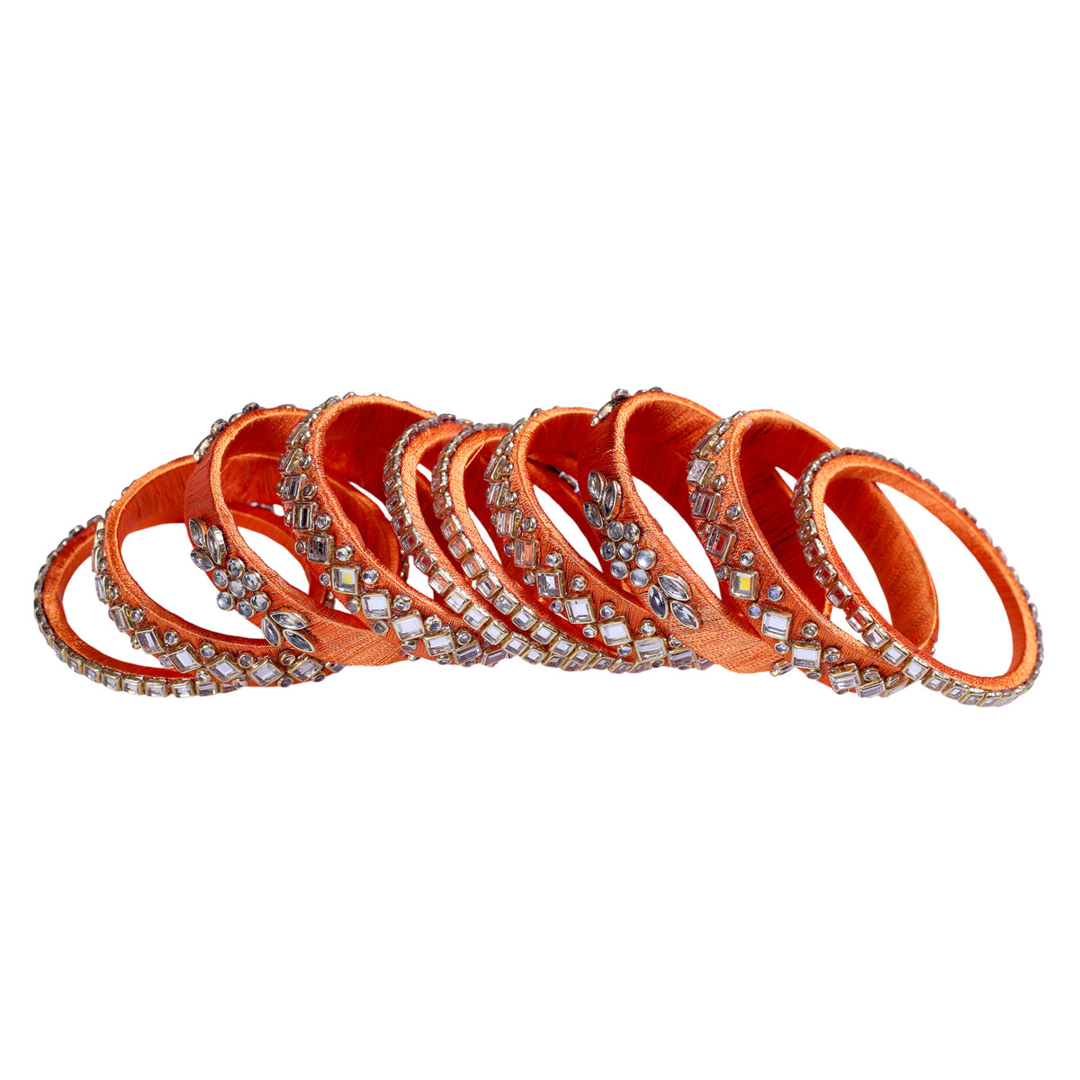 Orange Silk Thread Embellished Bangle Set