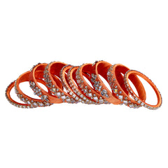 Orange Silk Thread Embellished Bangle Set