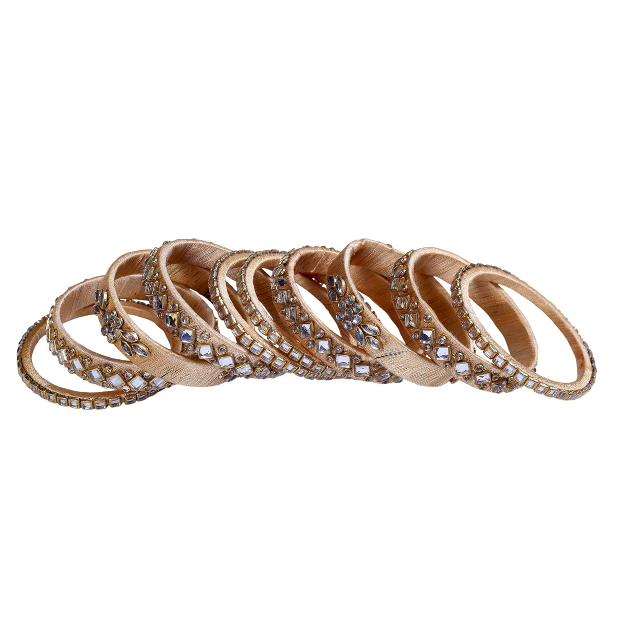 Champagne Gold Thread Embellished Bangle Set
