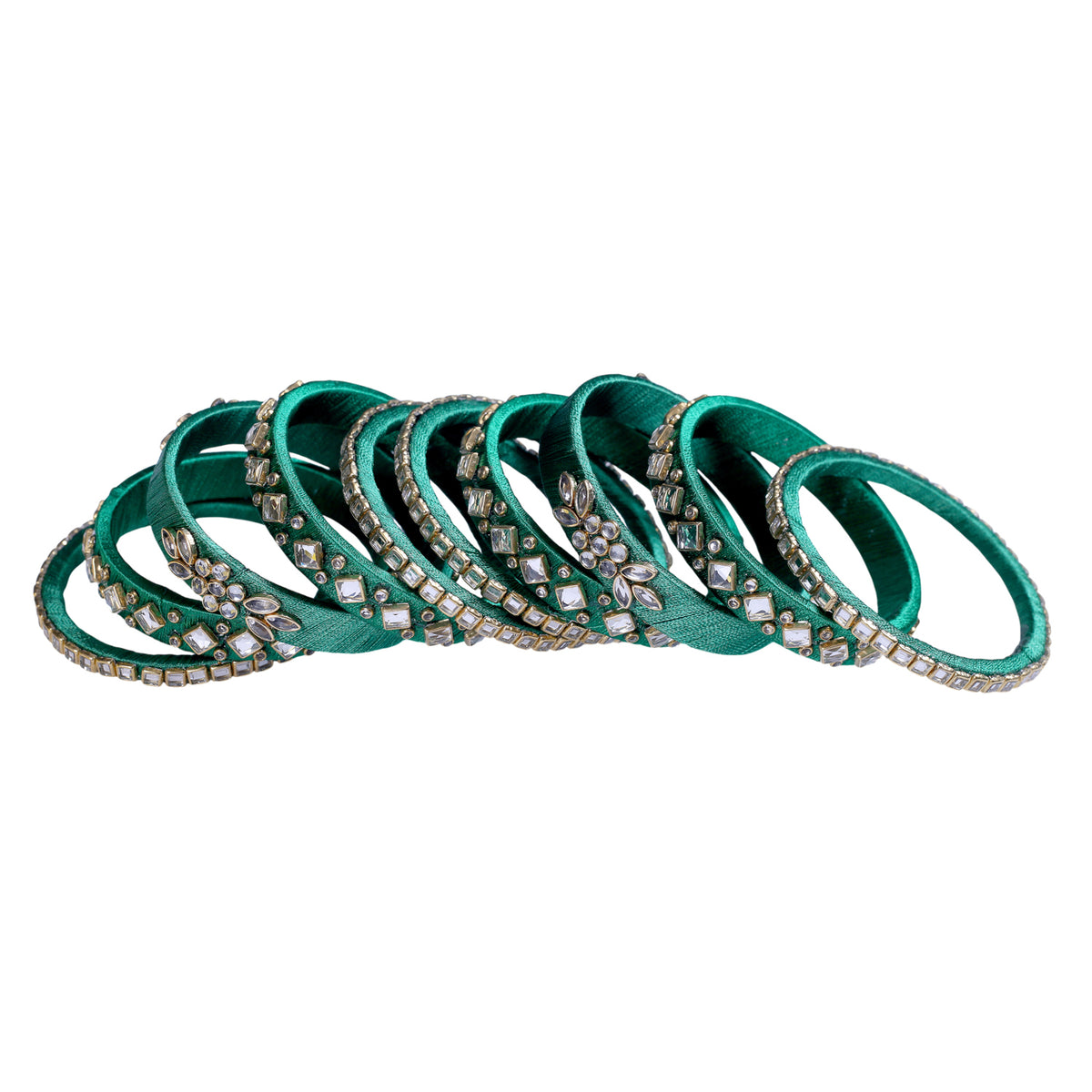 Dark Green Thread Embellished Bangle Set