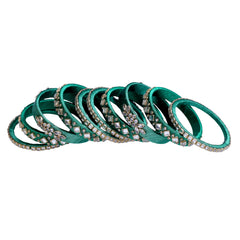 Dark Green Thread Embellished Bangle Set