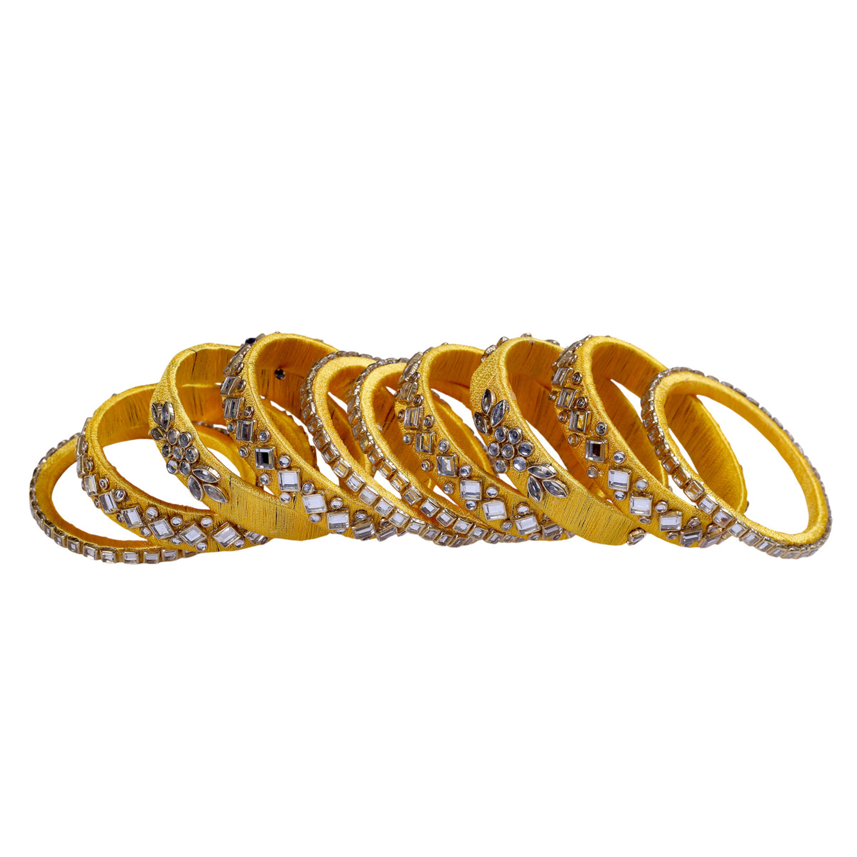 Mustard Yellow Silk Thread Embellished Bangle Set