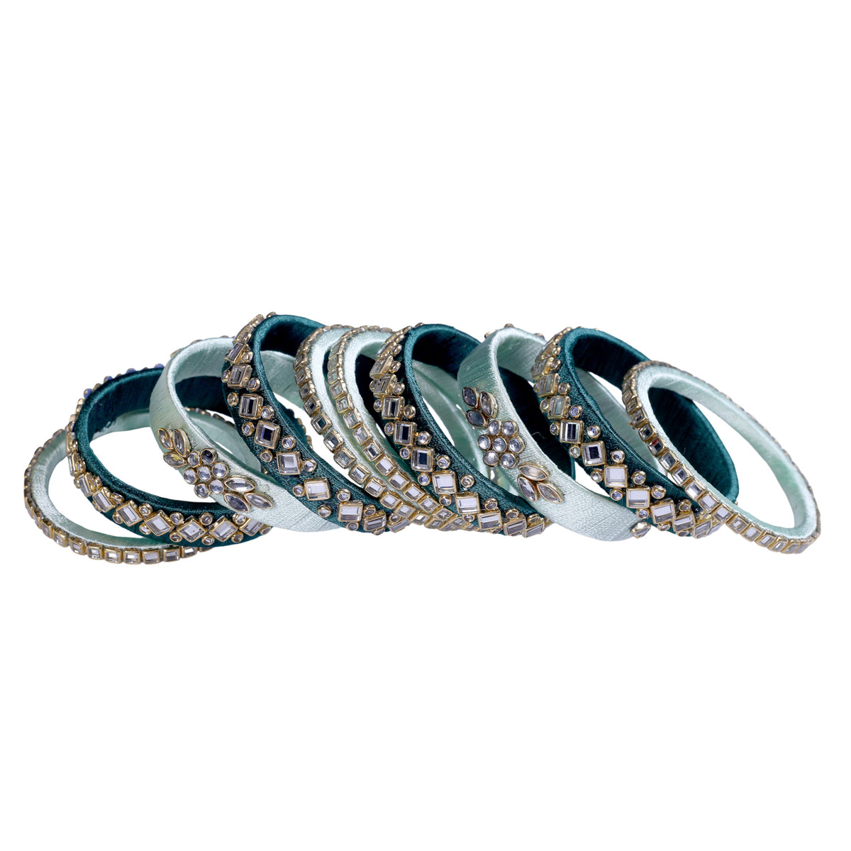 Sea Green & Mint Green Silk Thread Embellished Bangle Set