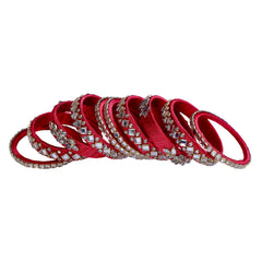 Hot Red Silk Thread Embellished Bangle Set