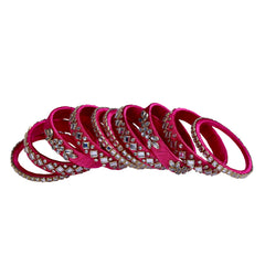 Dark Pink Silk Thread Embellished Bangle Set