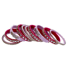 Baby Pink & Red Silk Thread Embellished Bangle Set