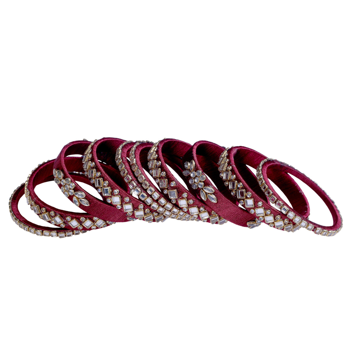 Maroon Silk Thread Embellished Bangle Set