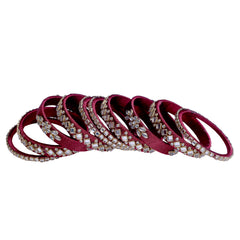 Maroon Silk Thread Embellished Bangle Set