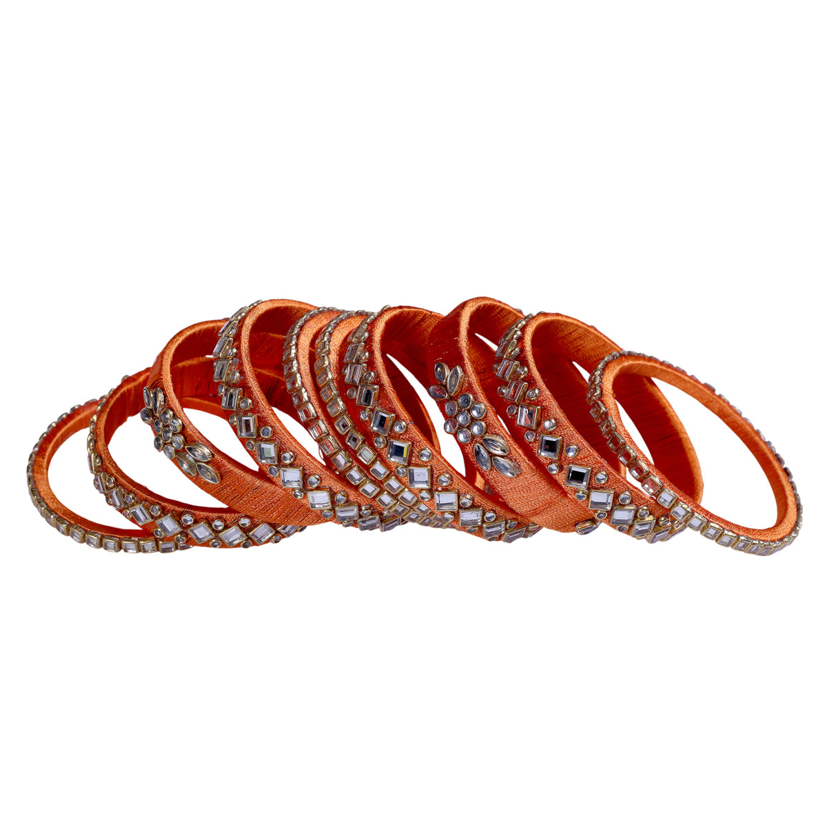 Burnt Orange Silk Thread Embellished Bangle Set