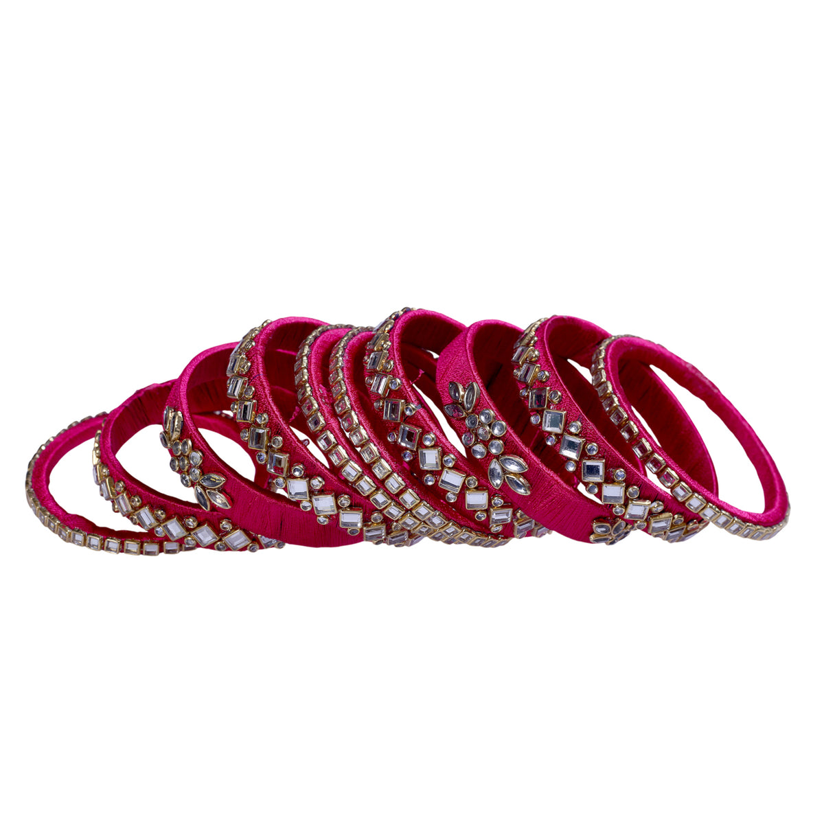 Hot Pink Silk Thread Embellished Bangle Set
