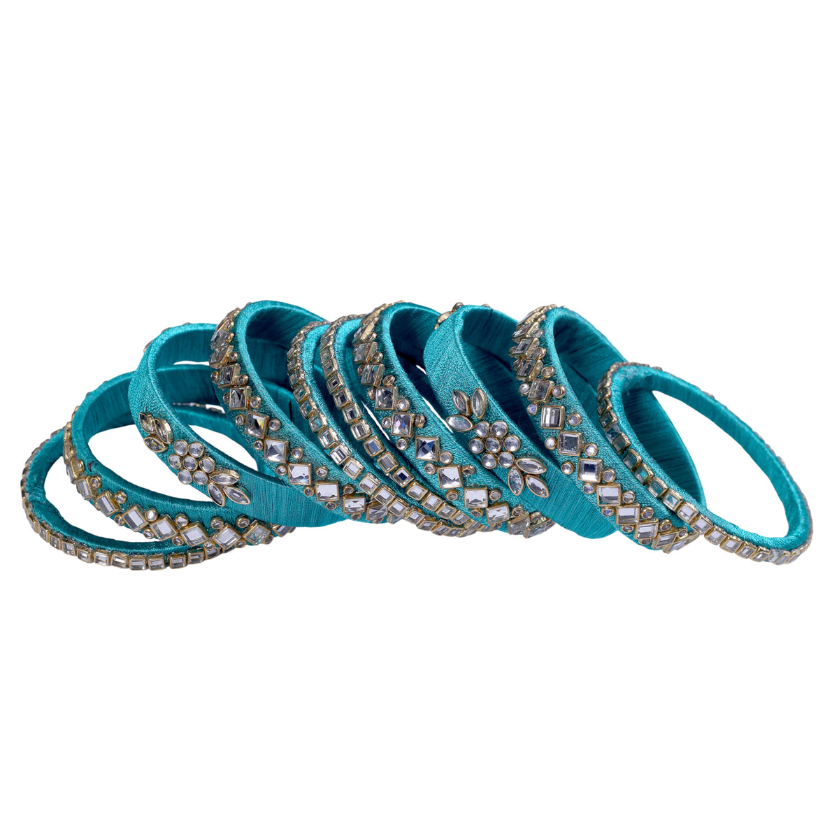 Turquoise Silk Thread Embellished Bangle Set