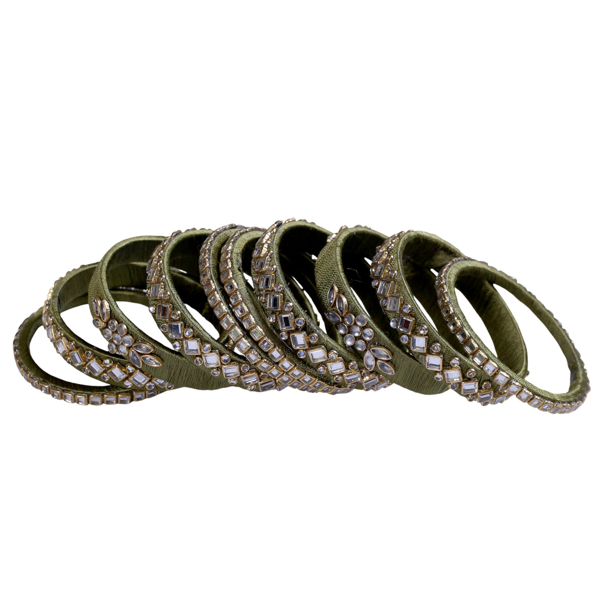 Mehndi Green Thread Embellished Bangle Set