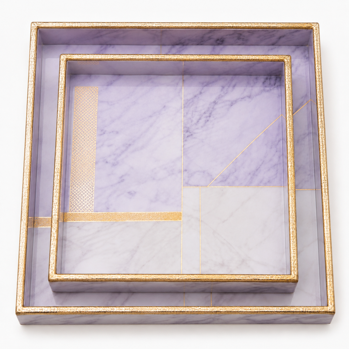 Lavender Marble Luxe Square Serving Tray Set | 2-Piece Wooden Gift Set