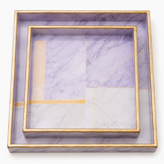 Lavender Marble Luxe Square Serving Tray Set | 2-Piece Wooden Gift Set