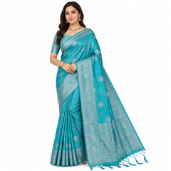 Aqua Blue Silk Saree with Silver Zari Weaving