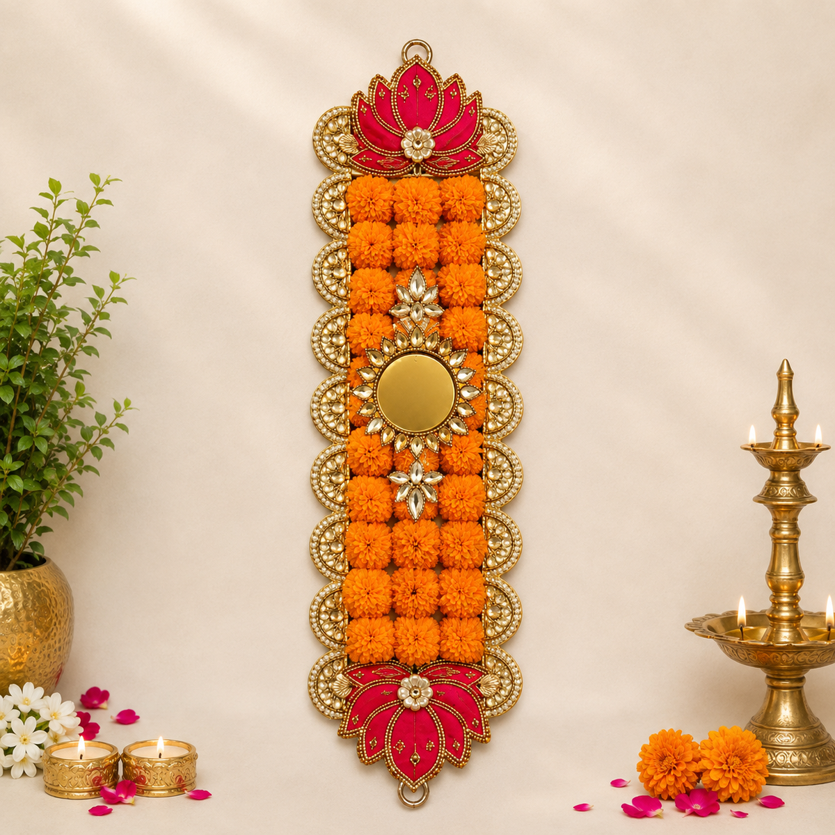Padma Marigold Mirror Door Hanging – Lotus Festive Wall Decor