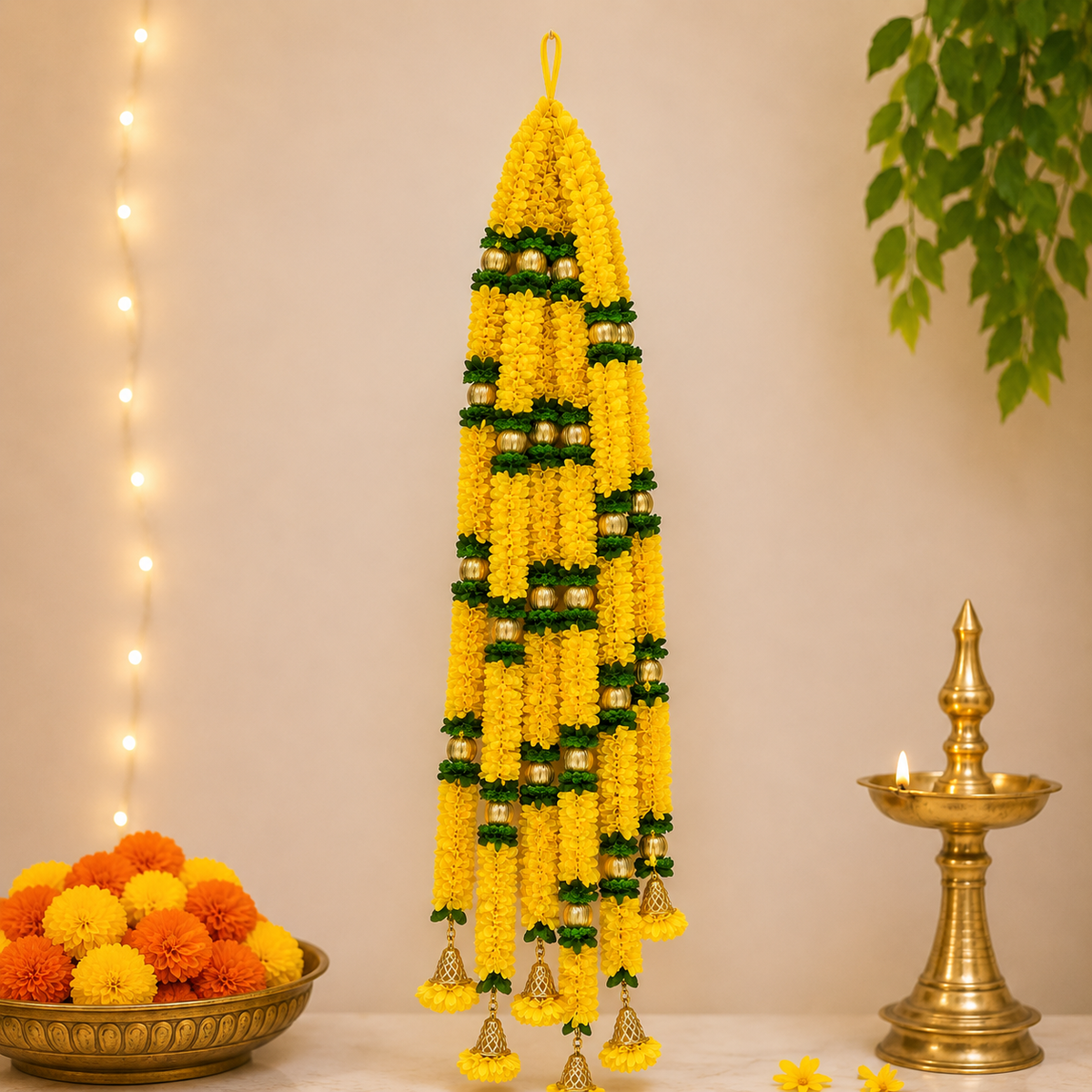Handcrafted Golden Blossom Festival Hangings (Set of 10)