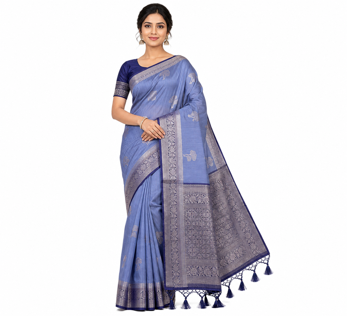 Teal & Purple Silk Saree with Dual-Tone Border