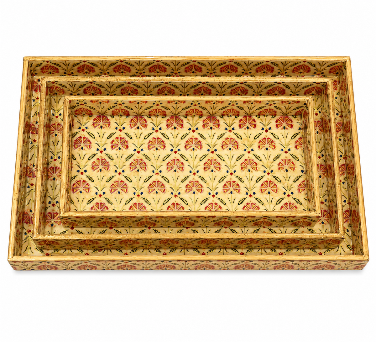 Royal Amber Mosaic Rectangular Wooden Nesting Serving Tray Set | 3-Piece