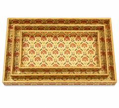 Royal Amber Mosaic Rectangular Wooden Nesting Serving Tray Set | 3-Piece