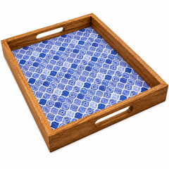 Azure Mosaic Wooden Serving Tray