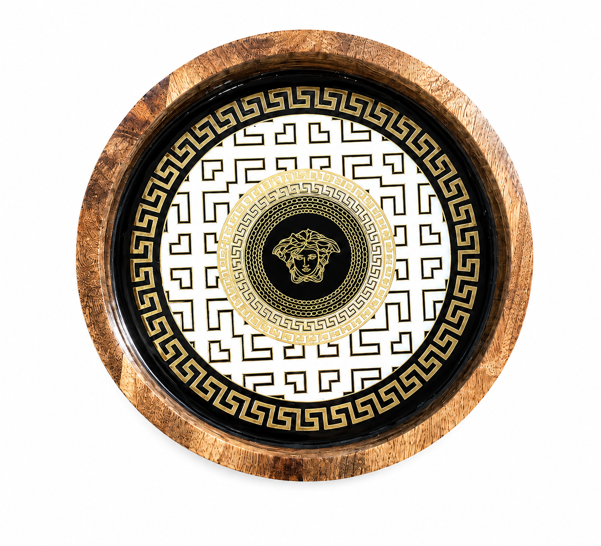 Royal Noir Medallion Round Wooden Tray