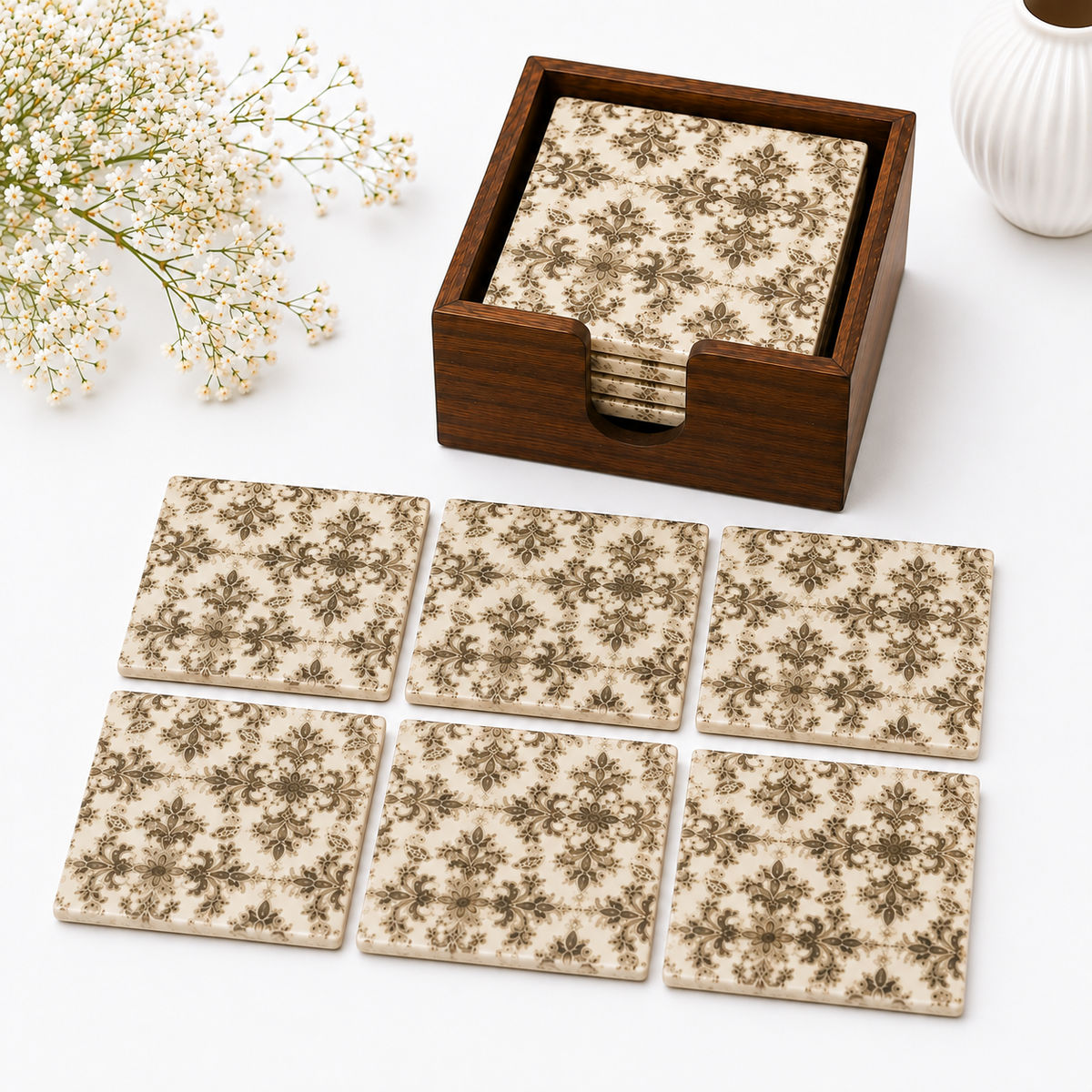 Silver Bloom Mosaic Coaster - Set of 6