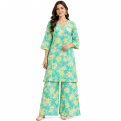 Elegant Green and Beige Kurta Pant Set
